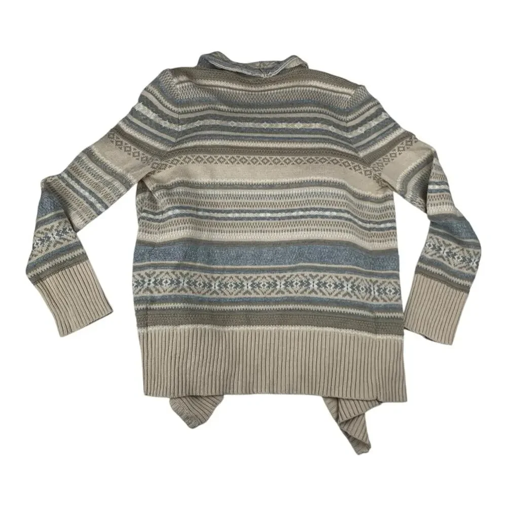 Chaps women's XL sweater cardigan Aztec print cream blue NEW long sleeve